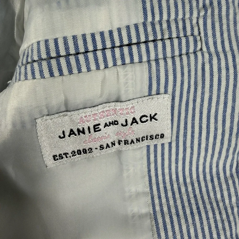 Janie and Jack Seersucker Blazer Jacket Lined Blue Stripe Size 2T Nautical